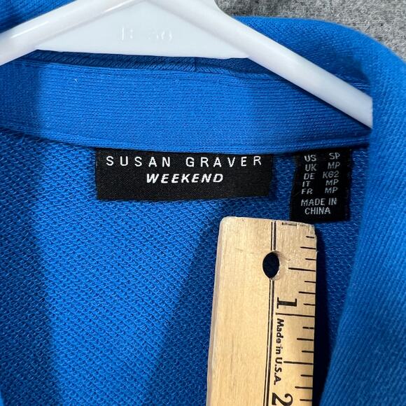 Susan Graver Weekend Petite Marina Knit Blazer Blue Brigade Size Petite Small - Picture 3 of 9